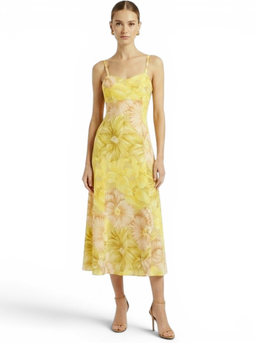 Richmond Bros. Yellow Floral Empire Waist Midi Slip Dress With Padded Bust Xs ?